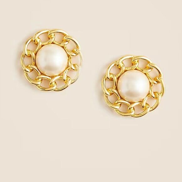 J. Crew CE992 Chainlink pearl studs Earrings NWT - Picture 1 of 7